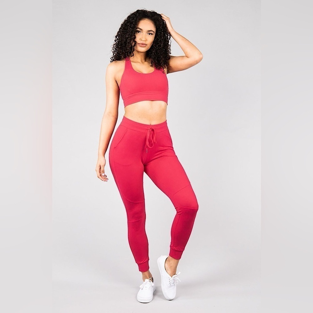 BuffBunny Rosa Med-High Support Strappy Back Soft Sports Bra / Raspberry Sz S - Picture 2 of 9